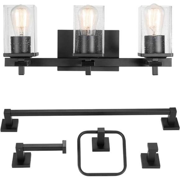 Globe Electric 51634 Dakota 5-Piece All-in-One Bathroom Set 3 Vanity Light